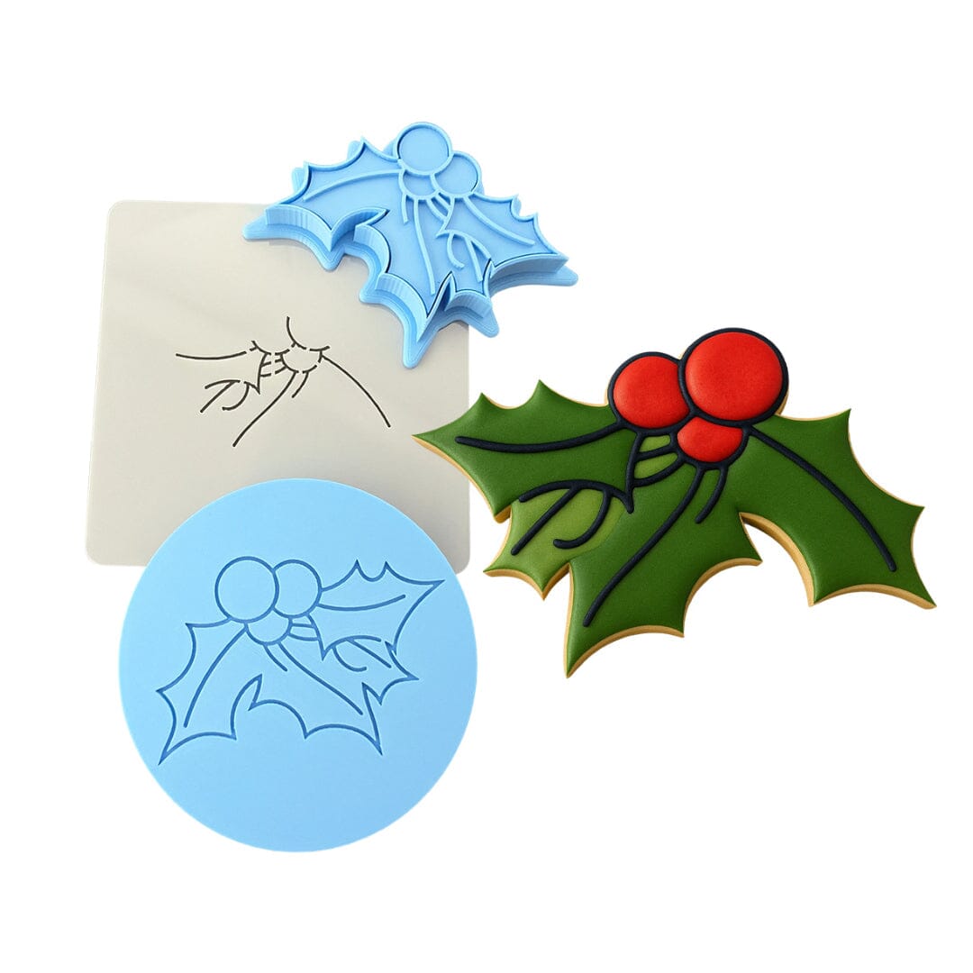 Mistletoe Cookie Cutter | Stamp | Stencil #1 Xmas / Winter / NYE Cookie Cutter Lady MINI - 2 Inches (5cm) **FULL SET BUNDLE** Cutter + Stamp + Stencil + Debosser **BEST DEAL** 