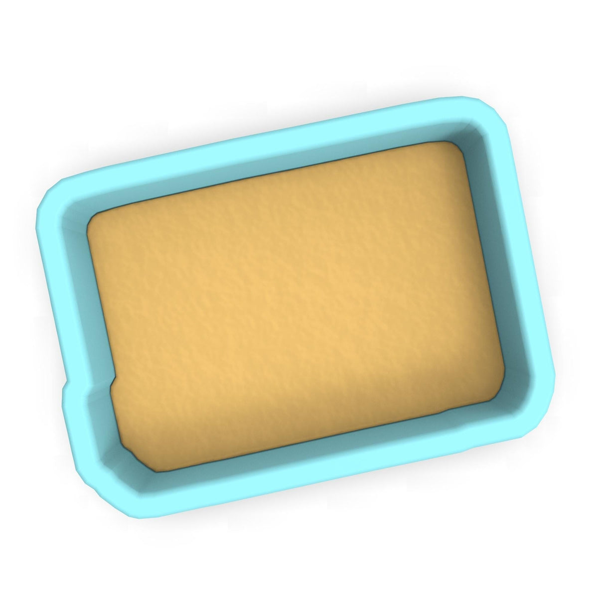 a blue plastic container with a yellow substance inside