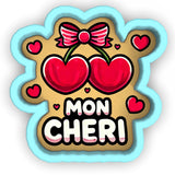 a sticker with the words mon cher on it