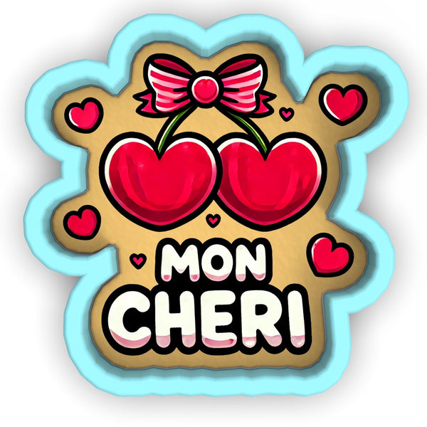 a sticker with the words mon cher on it