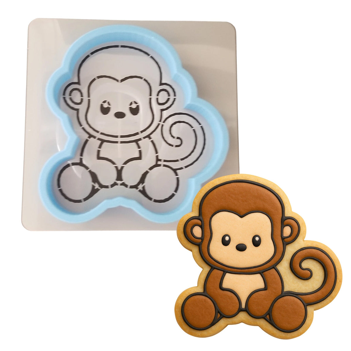 Monkey Body Cookie Cutter | Stamp | Stencil #1 Animals & Dinosaurs Cookie Cutter Lady MINI - 2 Inches (5cm) **BUNDLE** Cutter + Stencil 