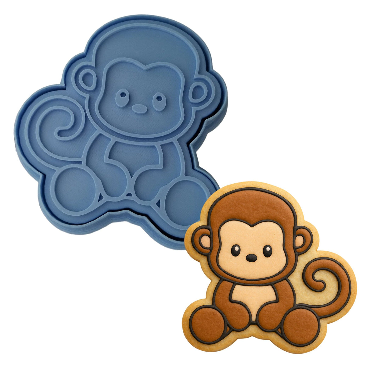 Monkey Body Cookie Cutter | Stamp | Stencil #1 Animals & Dinosaurs Cookie Cutter Lady MINI - 2 Inches (5cm) **BUNDLE** Cutter + Stamp 