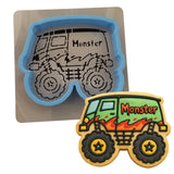Monster Truck Cookie Cutter | Stamp | Stencil #3 Comic Book / Vehicles Cookie Cutter Lady MINI - 2 Inches (5cm) **BUNDLE** Cutter + Stencil 