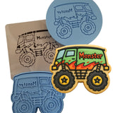 Monster Truck Cookie Cutter | Stamp | Stencil #3 Comic Book / Vehicles Cookie Cutter Lady MINI - 2 Inches (5cm) **FULL SET BUNDLE** Cutter + Stamp + Stencil + Debosser **BEST DEAL** 