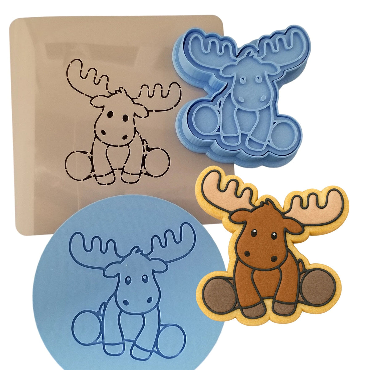 Moose Body Cookie Cutter | Stamp | Stencil #1 Animals & Dinosaurs Cookie Cutter Lady MINI - 2 Inches (5cm) **FULL SET BUNDLE** Cutter + Stamp + Stencil + Debosser **BEST DEAL** 