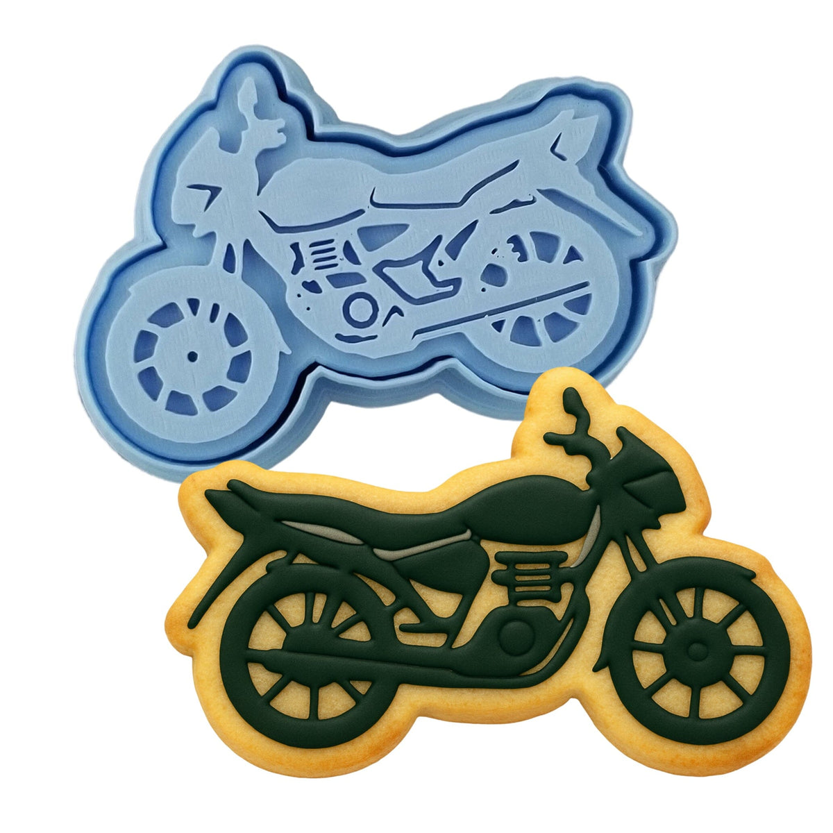 Motorcycle Cookie Cutter | Stamp | Stencil #3 Comic Book / Vehicles Cookie Cutter Lady MINI - 2 Inches (5cm) **BUNDLE** Cutter + Stamp 