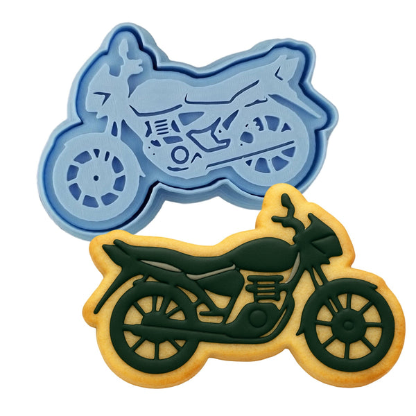 Motorcycle Cookie Cutter | Stamp | Stencil #3 Comic Book / Vehicles Cookie Cutter Lady MINI - 2 Inches (5cm) **BUNDLE** Cutter + Stamp 