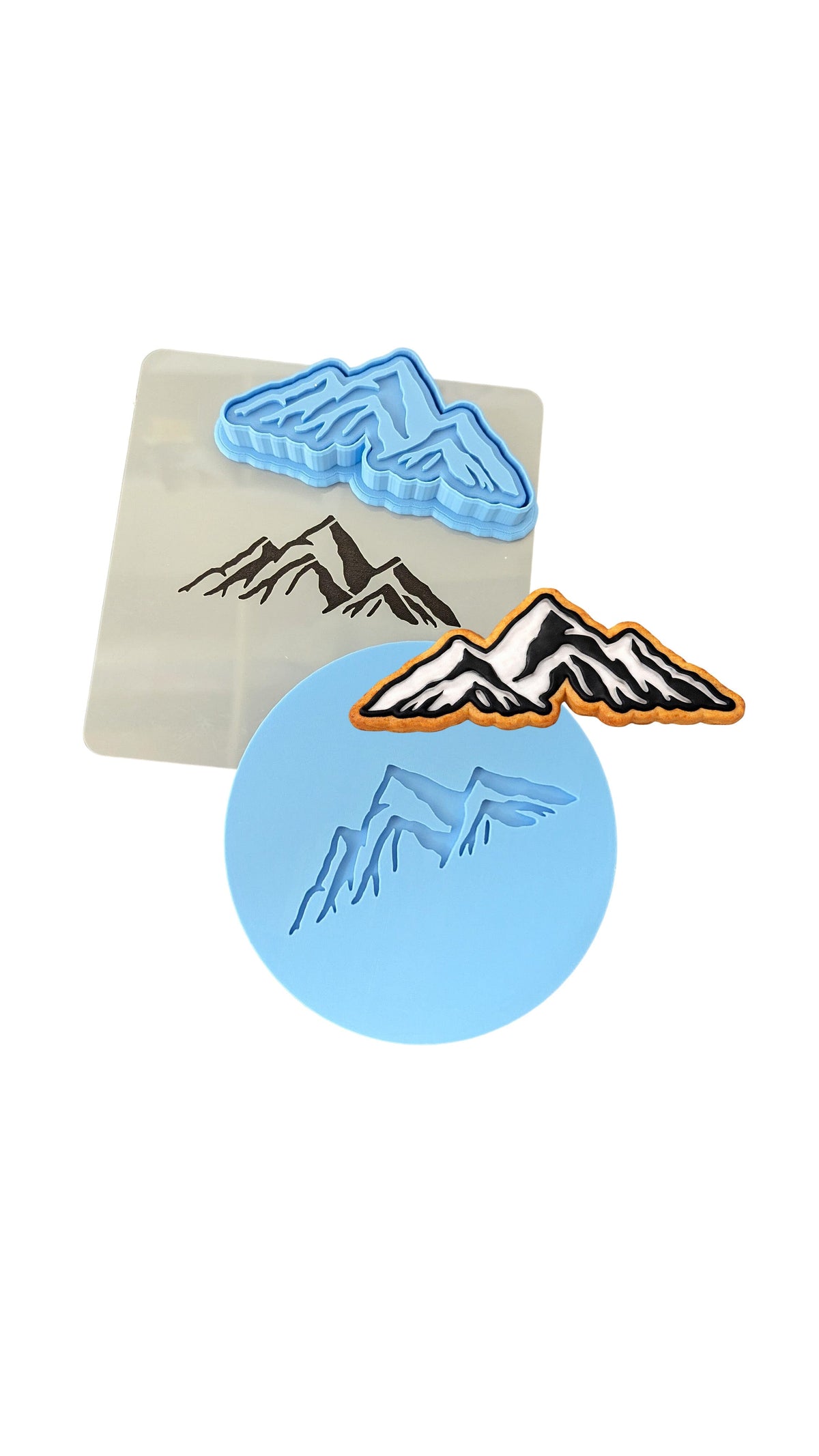 Mountain Range Cookie Cutter | Stamp | Stencil #2 Boys/ Army / Outdoorsman Cookie Cutter Lady MINI - 2 Inches (5cm) **FULL SET BUNDLE** Cutter + Stamp + Stencil + Debosser **BEST DEAL** 