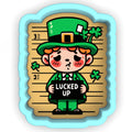 a cartoon character holding a sign that says lucked up