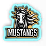 a sticker of a horse with the word mustangs on it