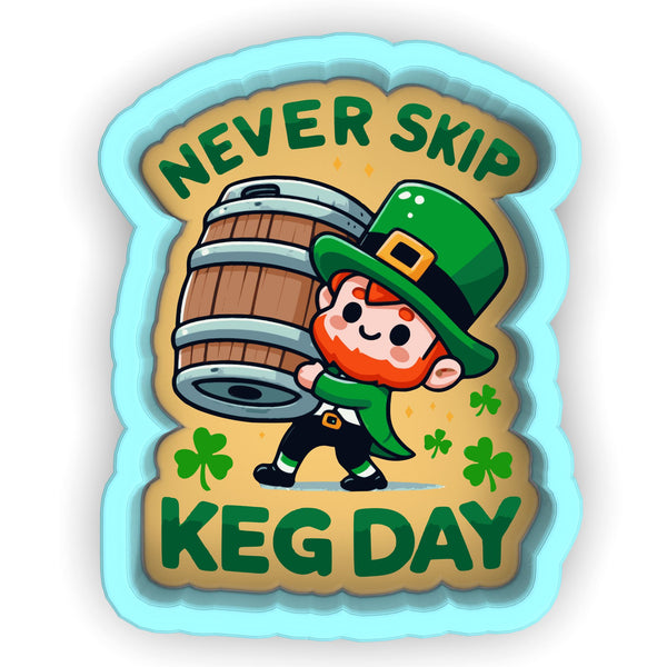 a st patrick's day sticker with a lepreite carrying a barrel