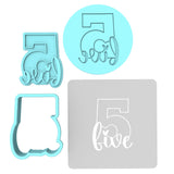 Number Five Cookie Cutter | Stamp | Stencil birthday Cookie Cutter Lady MINI - 2 Inches (5cm) **FULL SET BUNDLE** Cutter + Stamp + Stencil + Debosser **BEST DEAL** 