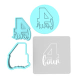 Number Four Cookie Cutter | Stamp | Stencil birthday Cookie Cutter Lady MINI - 2 Inches (5cm) **FULL SET BUNDLE** Cutter + Stamp + Stencil + Debosser **BEST DEAL** 