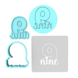 Number Nine Cookie Cutter | Stamp | Stencil birthday Cookie Cutter Lady MINI - 2 Inches (5cm) **FULL SET BUNDLE** Cutter + Stamp + Stencil + Debosser **BEST DEAL** 