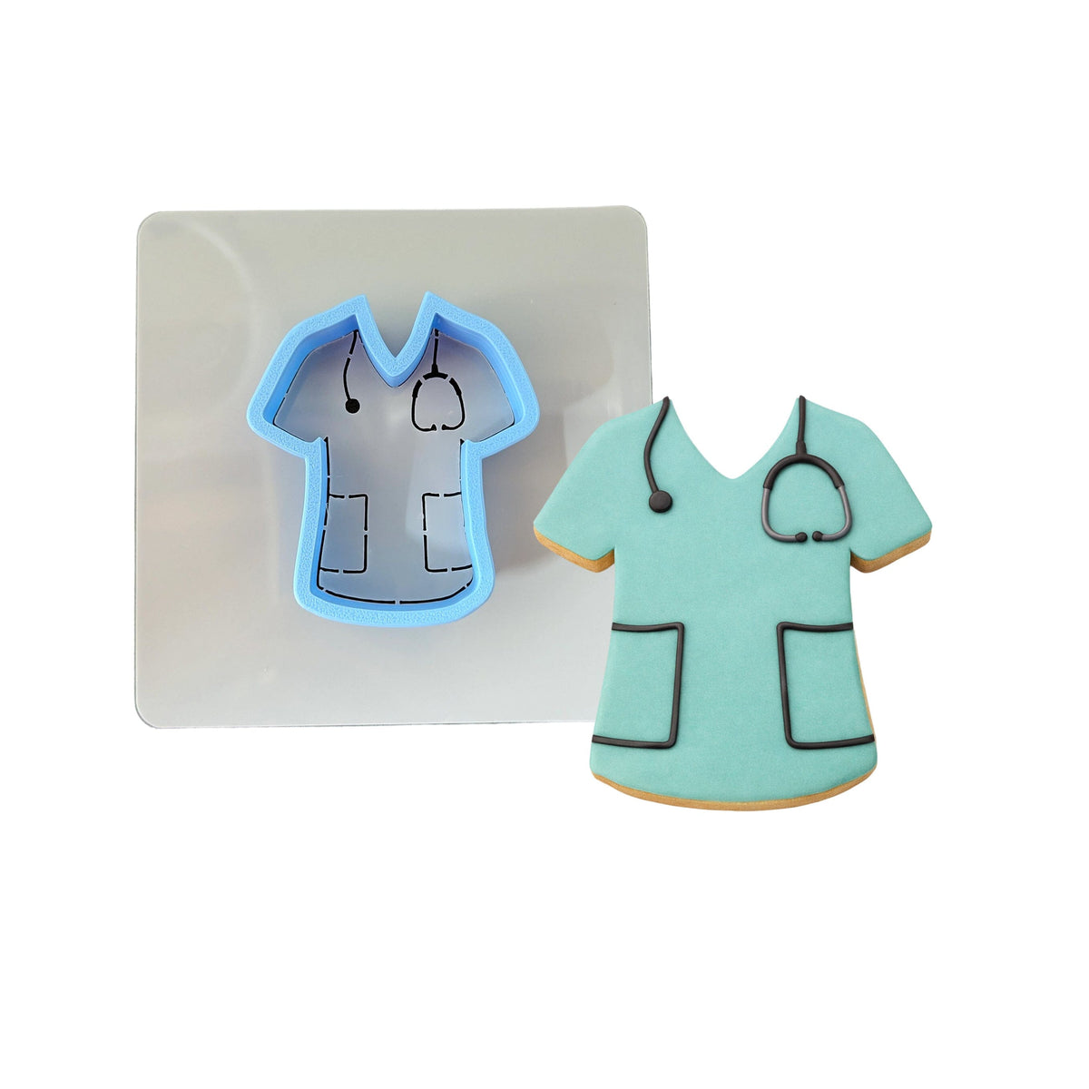 Nurse Scrubs Cookie Cutter | Stamp | Stencil #1 School / Grad Cookie Cutter Lady MINI - 2 Inches (5cm) **BUNDLE** Cutter + Stencil 