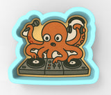 a sticker of an octopus dj mixing on a turntable