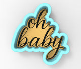 A cookie cutter in the shape of the text "oh baby" in a cursive font.