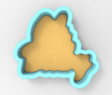 A 3D rendering of a shape resembling a bird or a fish, with a light yellow color and a blue outline.