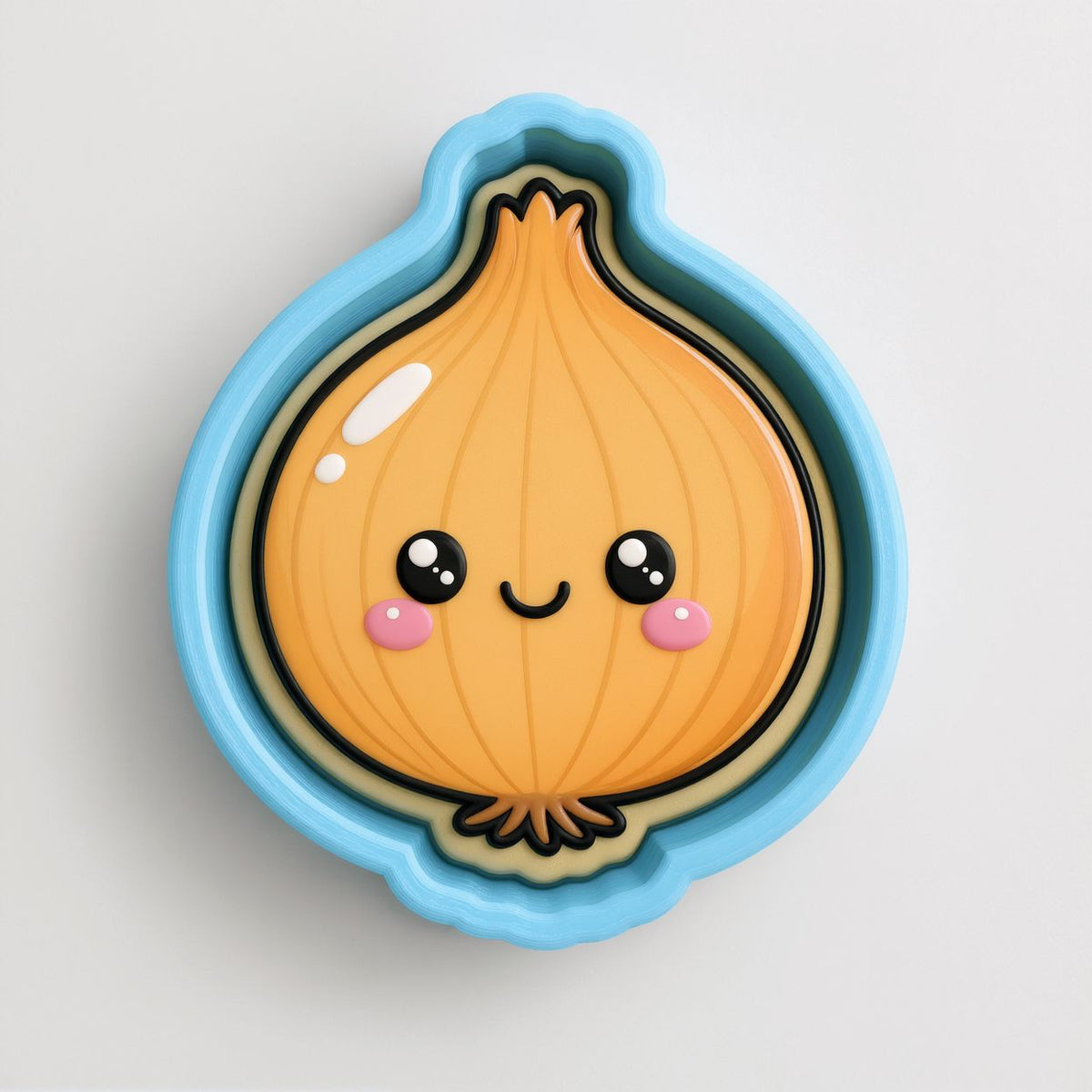 A cartoon onion with a smiling face and large eyes is depicted in the image.