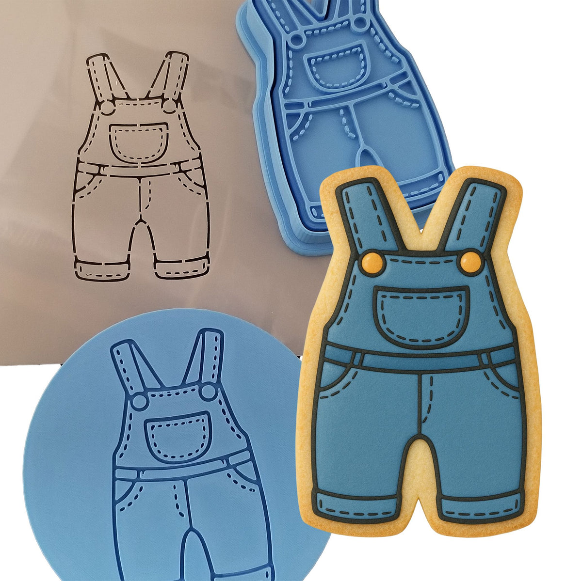 Overalls 1 Cookie Cutter | Stamp | Stencil - SHARP EDGES - FAST Shipping - Choose Your Own Size! #1 Cookie Cutter Lady LITTLE - 3 Inches (7.62cm) **FULL SET BUNDLE** Cutter + Stamp + Stencil + Debosser **BEST DEAL** 