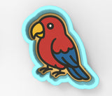A colorful bird cookie cutter in the shape of a parrot.