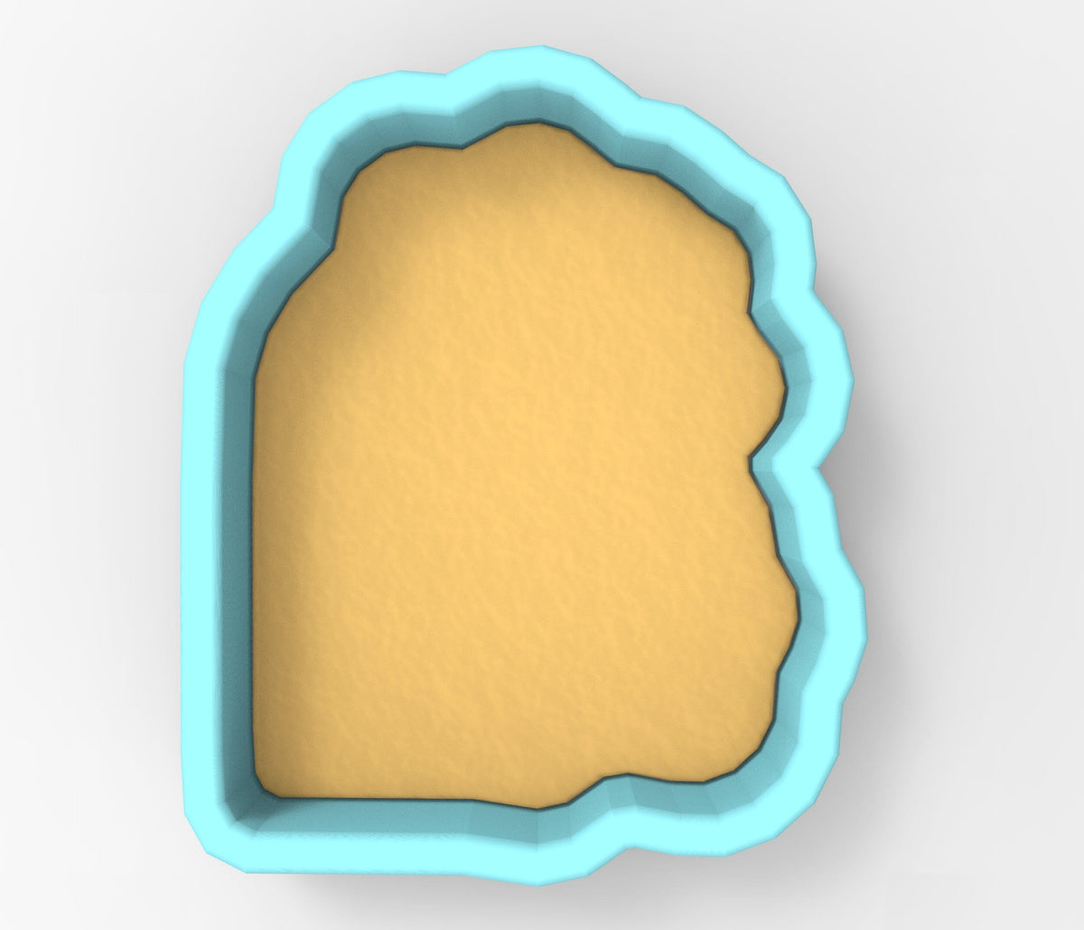 A blue cookie cutter with a yellow interior, designed to cut out cookies.