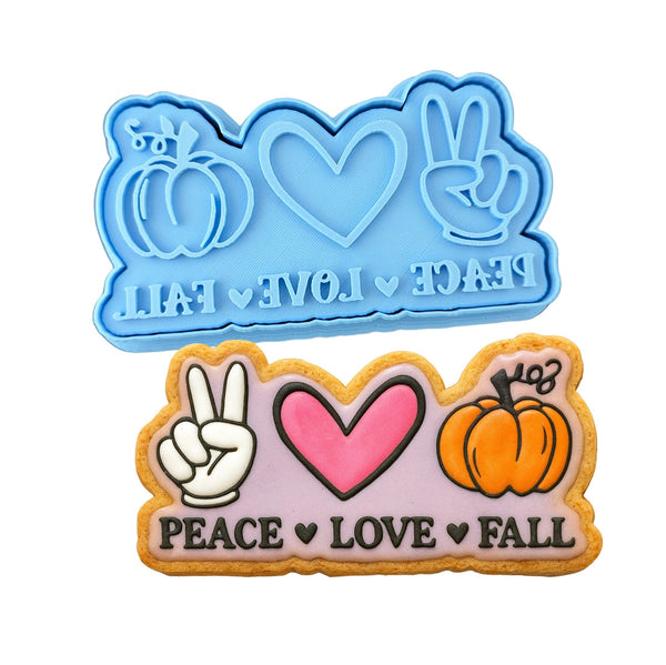 Peace Love Fall Cookie Cutter | Stamp | Stencil #1 Halloween / Fall Cookie Cutter Lady MINI - 2 Inches (5cm) **BUNDLE** Cutter + Stamp 