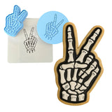 Peace Sign Skeleton Hand Cookie Cutter | Stamp | Stencil - SHARP EDGES - FAST Shipping - Choose Your Own Size! #1 Cookie Cutter Lady LITTLE - 3 Inches (7.62cm) **FULL SET BUNDLE** Cutter + Stamp + Stencil + Debosser **BEST DEAL** 