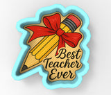 Pencil with Bow Best Teacher Ever Cookie Cutter | Stamp | Stencil - SHARP EDGES - FAST Shipping - Choose Your Own Size! #1