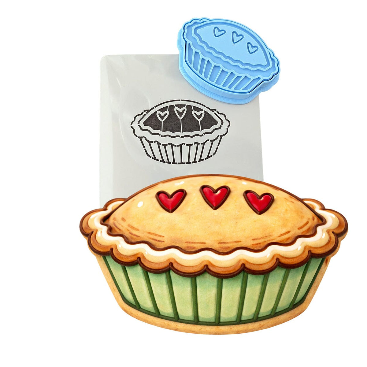 Pie with Hearts Cookie Cutter | Stamp | Stencil - SHARP EDGES - FAST Shipping - Choose Your Own Size! #1 Cookie Cutter Lady LITTLE - 3 Inches (7.62cm) **BUNDLE** Cutter + Stamp + Stencil 