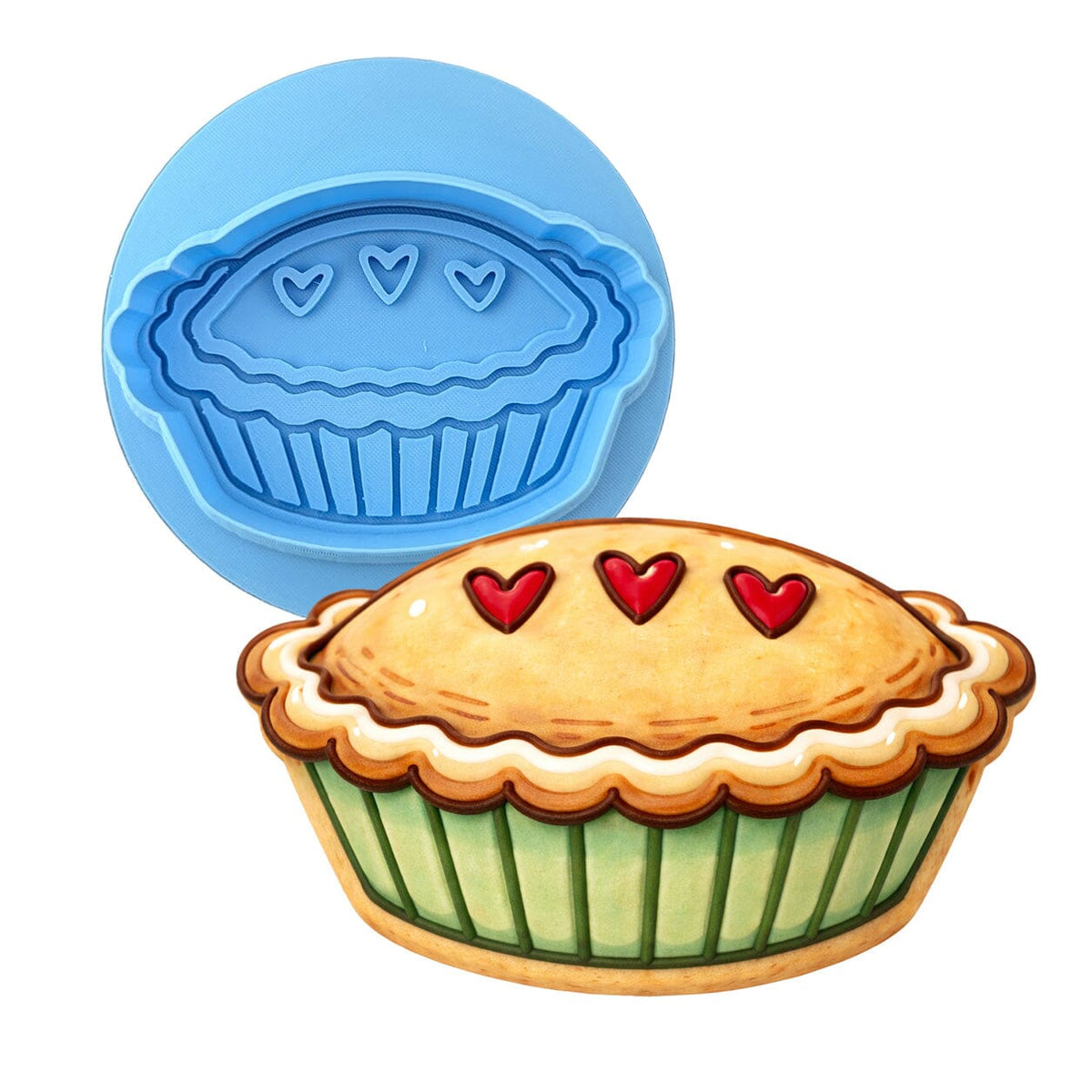 Pie with Hearts Cookie Cutter | Stamp | Stencil - SHARP EDGES - FAST Shipping - Choose Your Own Size! #1 Cookie Cutter Lady LITTLE - 3 Inches (7.62cm) **BUNDLE** Cutter + Debosser 