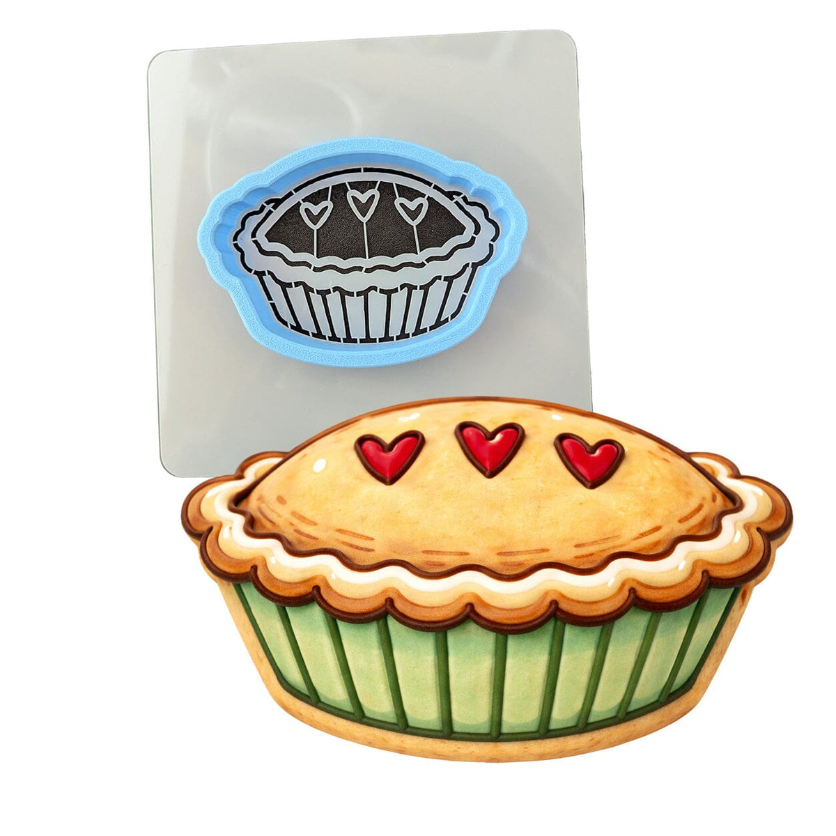 Pie with Hearts Cookie Cutter | Stamp | Stencil - SHARP EDGES - FAST Shipping - Choose Your Own Size! #1 Cookie Cutter Lady LITTLE - 3 Inches (7.62cm) **BUNDLE** Cutter + Stencil 
