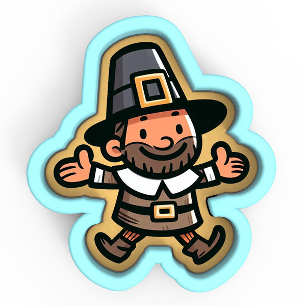 a sticker of a man with a hat and a beard