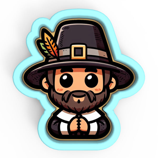 a sticker of a man wearing a hat and a bow tie