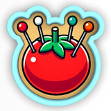a picture of a tomato with a bunch of pins on it