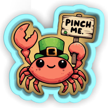 a cartoon crab holding a sign that says pinch me