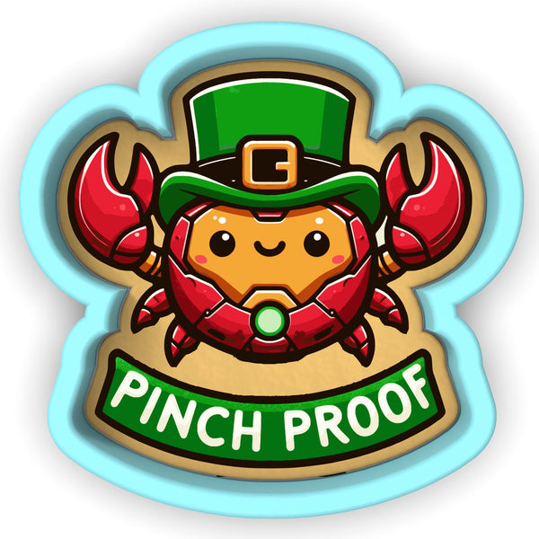 a sticker with a crab wearing a green hat
