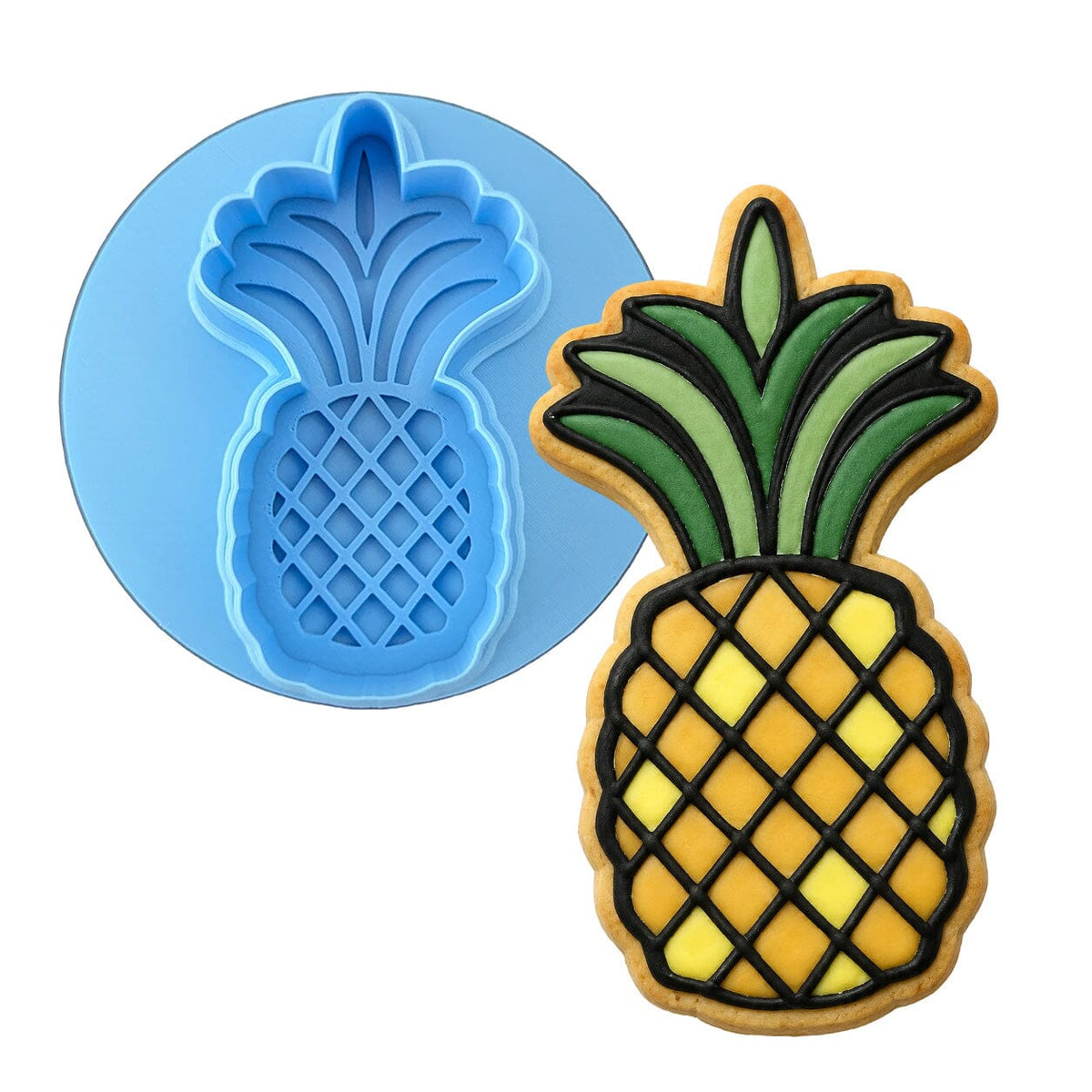Pineapple Cookie Cutter | Stamp | Stencil #2 Beach / Summer Cookie Cutter Lady MINI - 2 Inches (5cm) **BUNDLE** Cutter + Debosser 