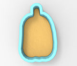 A 3D rendering of a blue-bordered cookie cutter in the shape of a pumpkin.