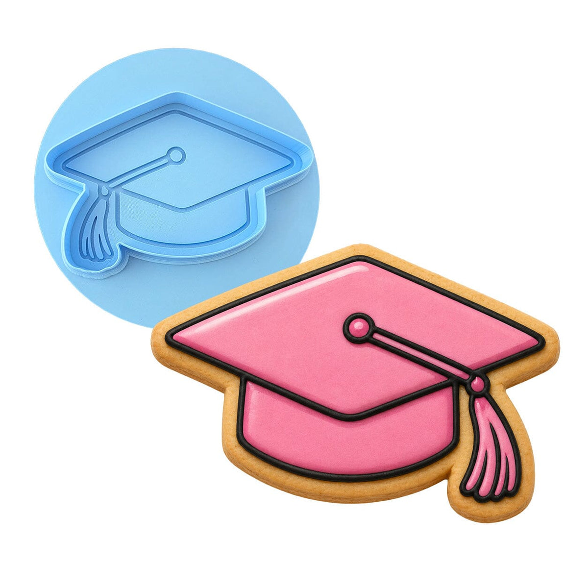 Pink Graduation Cap Cookie Cutter | Stamp | Stencil - SHARP EDGES - FAST Shipping - Choose Your Own Size! #1 Cookie Cutter Lady LITTLE - 3 Inches (7.62cm) **BUNDLE** Cutter + Debosser 