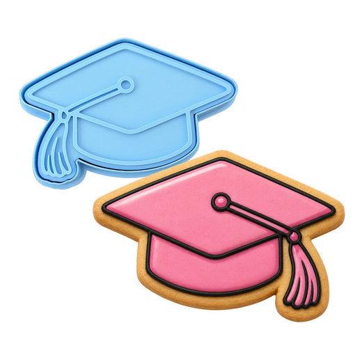Pink Graduation Cap Cookie Cutter | Stamp | Stencil - SHARP EDGES - FAST Shipping - Choose Your Own Size! #1 Cookie Cutter Lady LITTLE - 3 Inches (7.62cm) **BUNDLE** Cutter + Stamp 