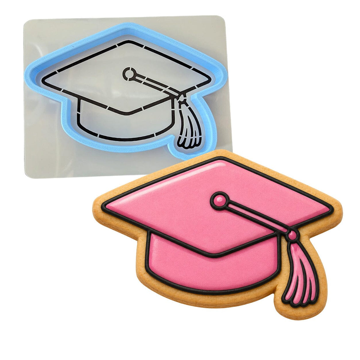 Pink Graduation Cap Cookie Cutter | Stamp | Stencil - SHARP EDGES - FAST Shipping - Choose Your Own Size! #1 Cookie Cutter Lady LITTLE - 3 Inches (7.62cm) **BUNDLE** Cutter + Stencil 