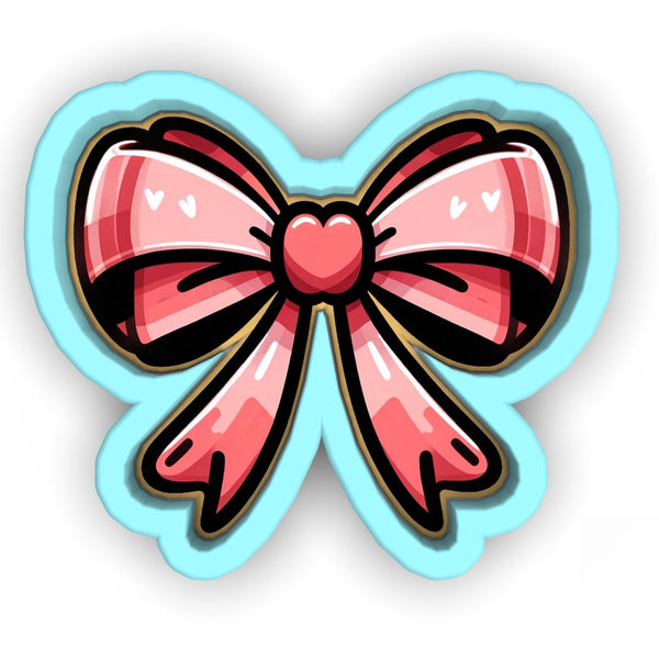 a pink and blue bow with hearts on it