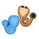 Pink Stethoscope Cookie Cutter | Stamp | Stencil - SHARP EDGES - FAST Shipping - Choose Your Own Size! #1 Cookie Cutter Lady LITTLE - 3 Inches (7.62cm) **BUNDLE** Cutter + Stamp 