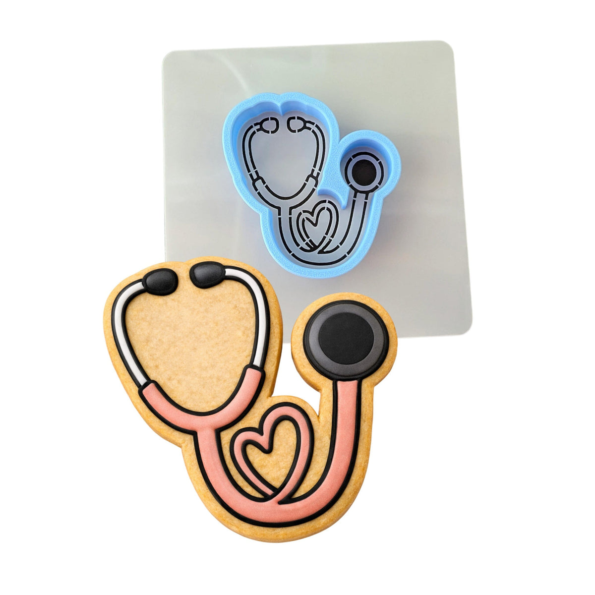 Pink Stethoscope Cookie Cutter | Stamp | Stencil - SHARP EDGES - FAST Shipping - Choose Your Own Size! #1 Cookie Cutter Lady LITTLE - 3 Inches (7.62cm) **BUNDLE** Cutter + Stencil 