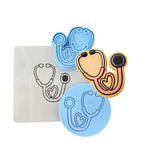 Pink Stethoscope Cookie Cutter | Stamp | Stencil - SHARP EDGES - FAST Shipping - Choose Your Own Size! #1 Cookie Cutter Lady LITTLE - 3 Inches (7.62cm) **FULL SET BUNDLE** Cutter + Stamp + Stencil + Debosser **BEST DEAL** 