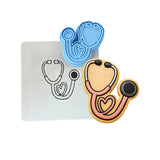 Pink Stethoscope Cookie Cutter | Stamp | Stencil - SHARP EDGES - FAST Shipping - Choose Your Own Size! #1 Cookie Cutter Lady LITTLE - 3 Inches (7.62cm) **BUNDLE** Cutter + Stamp + Stencil 