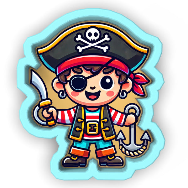 a cartoon pirate holding a sword and a sword