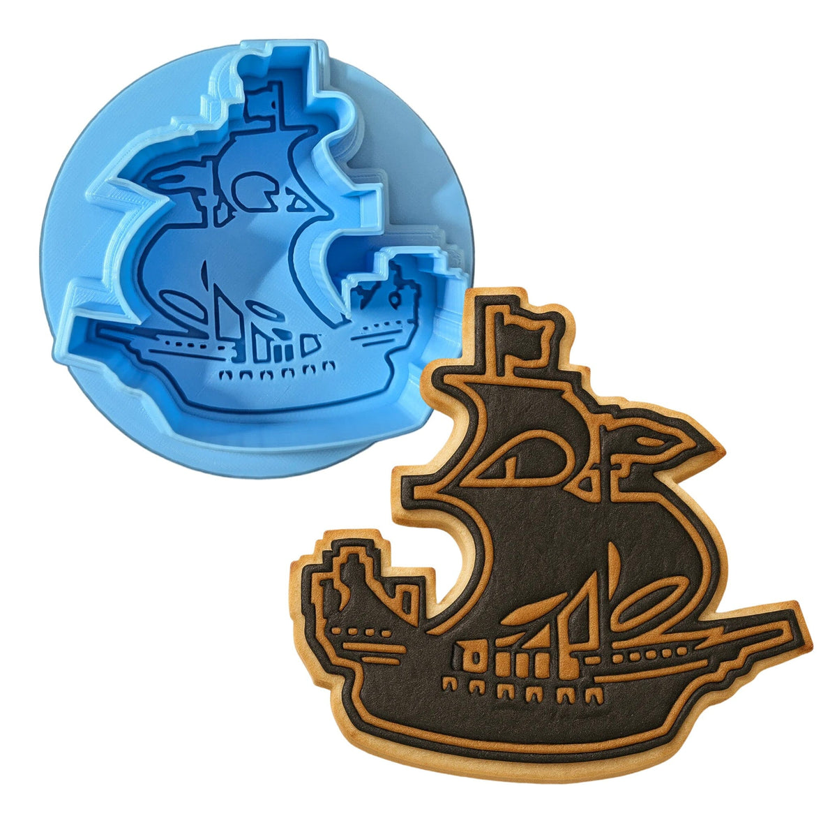 Pirate Ship Cookie Cutter | Stamp | Stencil #1 Boys/ Army / Outdoorsman Cookie Cutter Lady MINI - 2 Inches (5cm) **BUNDLE** Cutter + Debosser 