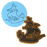 Pirate Ship Cookie Cutter | Stamp | Stencil #1 Boys/ Army / Outdoorsman Cookie Cutter Lady MINI - 2 Inches (5cm) Debosser ONLY 